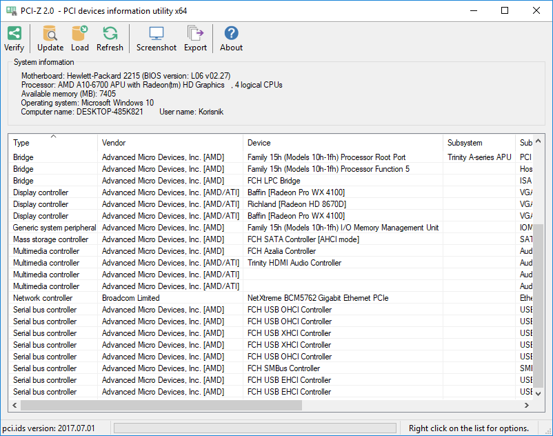 Screenshot of PCI-Z