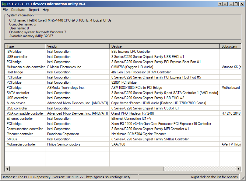 Screenshot of PCI-Z